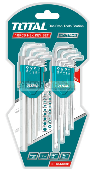 Llaves en juego Torx y Hexagonal Industrial TOTAL 18 Pz 1.5 -10 mm