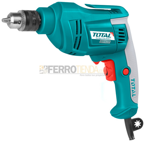 Taladro Industrial TOTAL 3/8'' sin percutor 500W Velocidad variable y velocidad ajustable