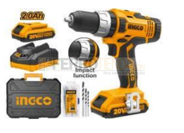 TALADRO INALAMBRICO 20V PERCUTOR 13MM INGCO