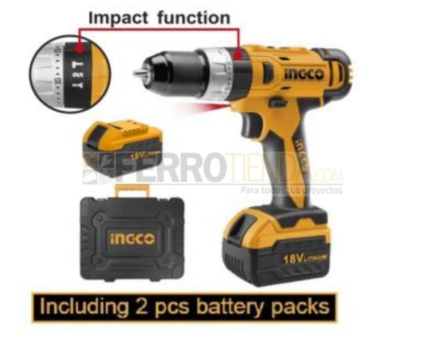 TALADRO PERCUTOR LI-IONINALAMBRICO 3/8"-18V INGCO