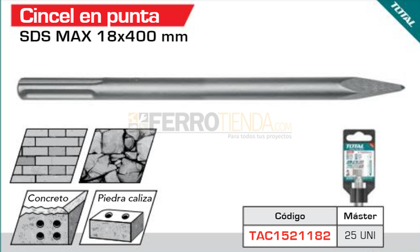 Cincel en punta TOTAL SDS Max 18x400mm