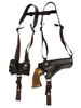 Brown Leather Horizontal Shoulder Holster w/ Speed-loader Pouch for 4-5" Revolvers