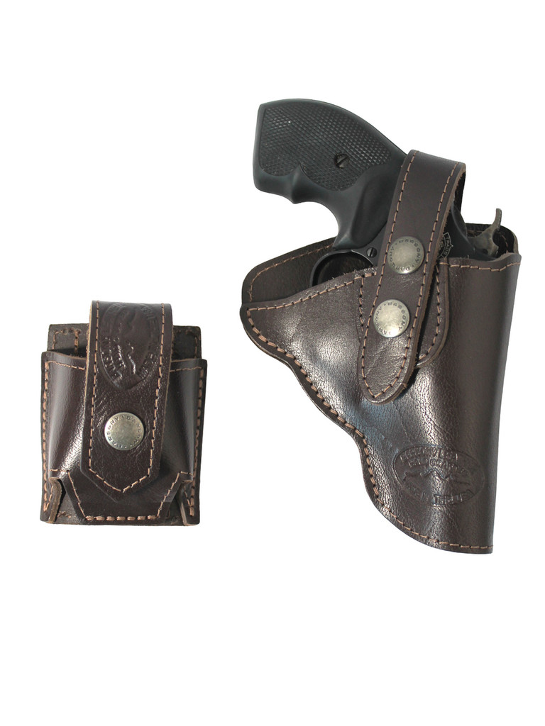 Brown Leather OWB Holster + Speed-loader Pouch for Snub Nose 2" Revolvers