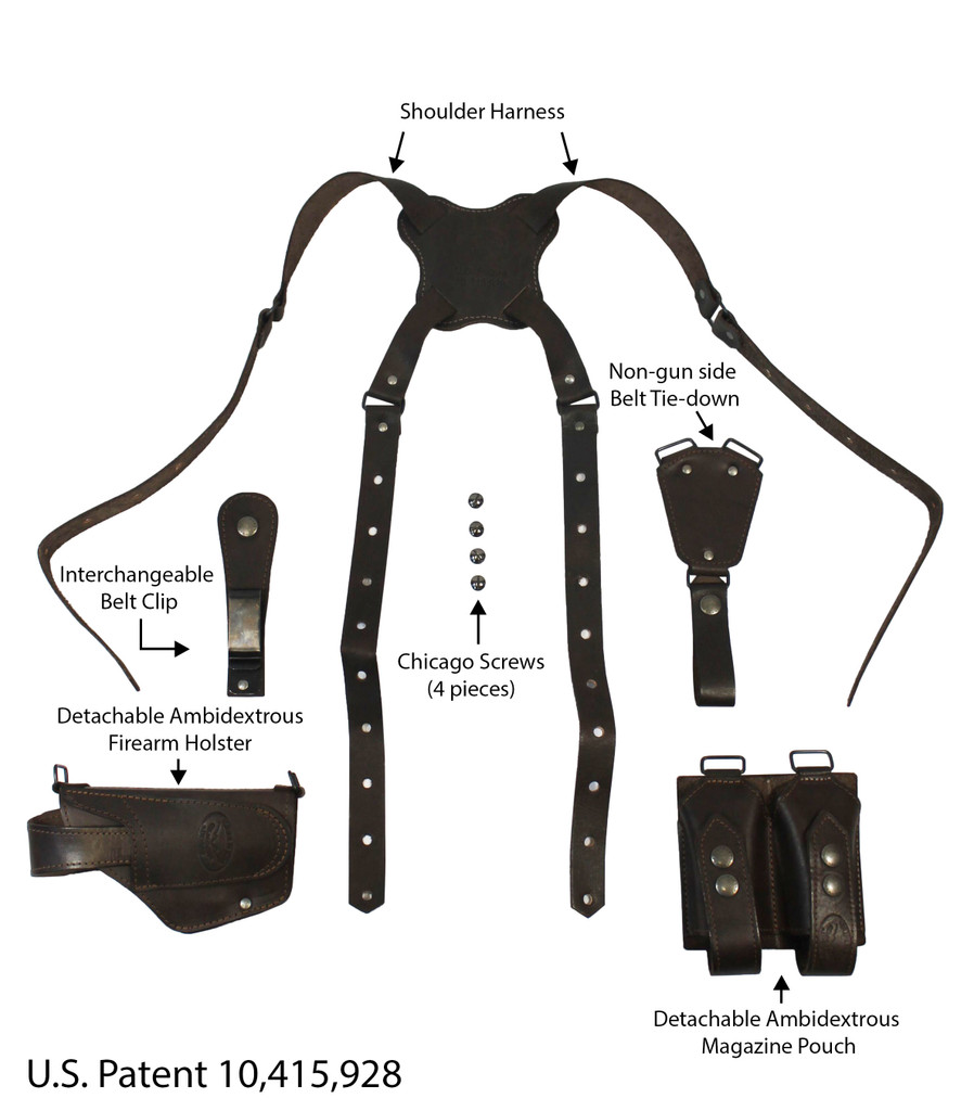 Barsony Leather Multi-Carry Holster System Size 16 - available in Black, Brown, Burgundy or Saddle Tan