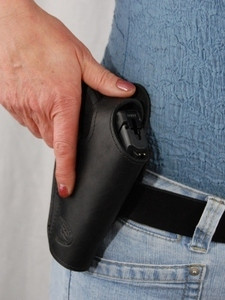 Black Leather Thumbbreak OWB Holster for 380, 9mm 40 45