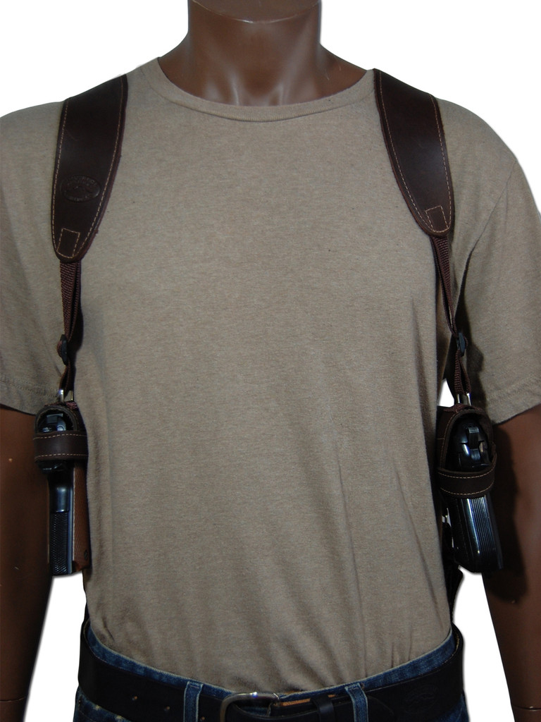 Leather 2 Gun Shoulder Holster for 9mm 40 45 Pistols Barsony Holsters