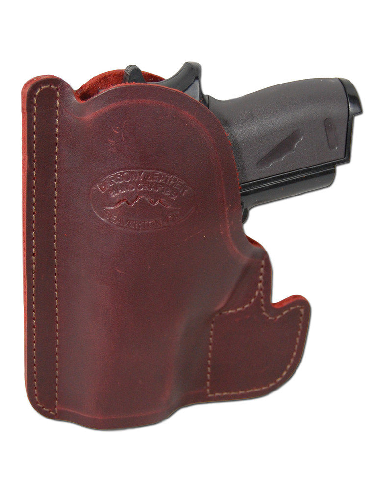 Ambidextrous Burgundy Leather Pocket Holster for Mini .22 .25 .380 .32