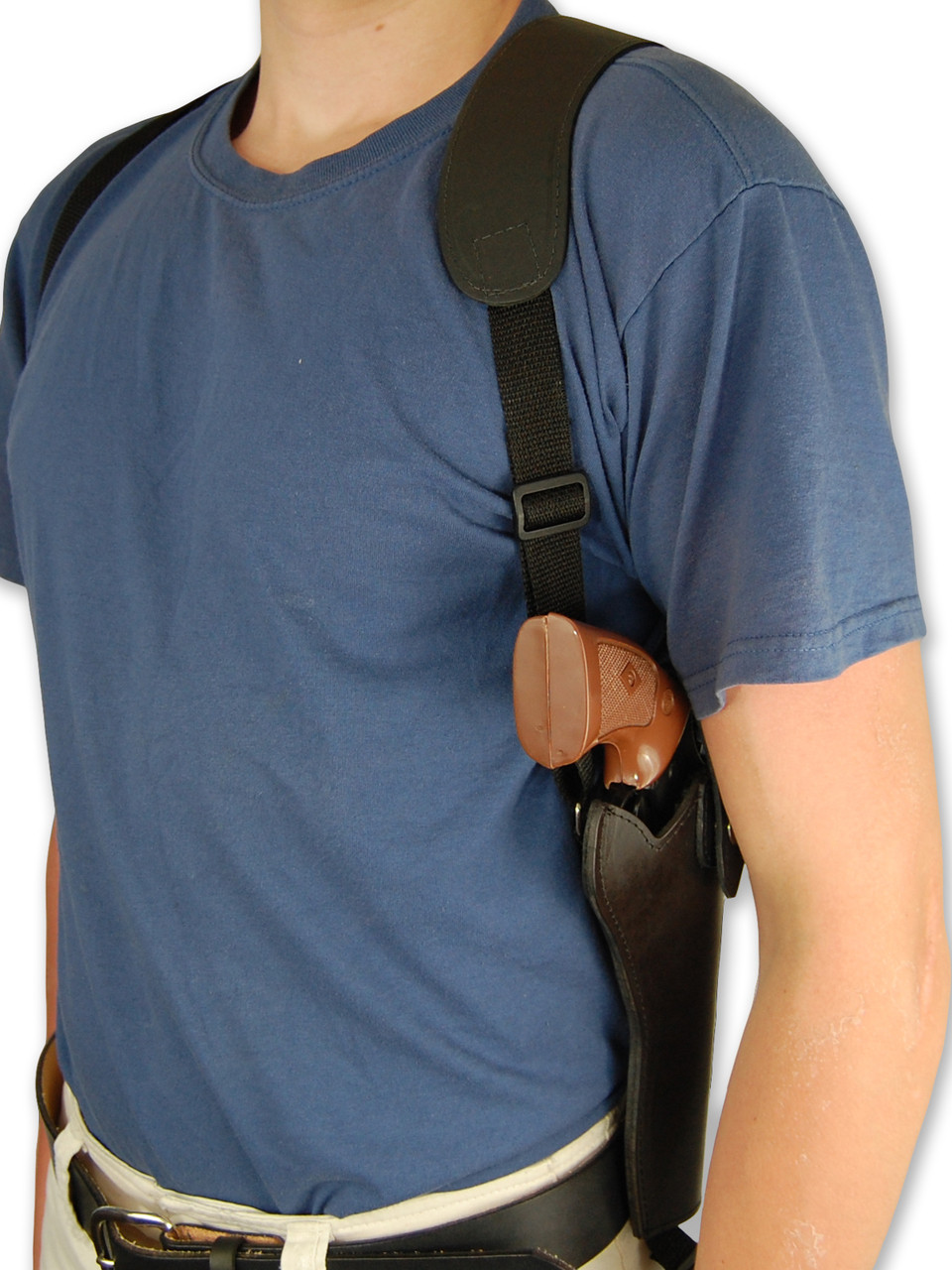 Brown Leather Vertical Shoulder Holster with Speed-loader Pouch for 6-8  Revolvers - Barsony Holsters