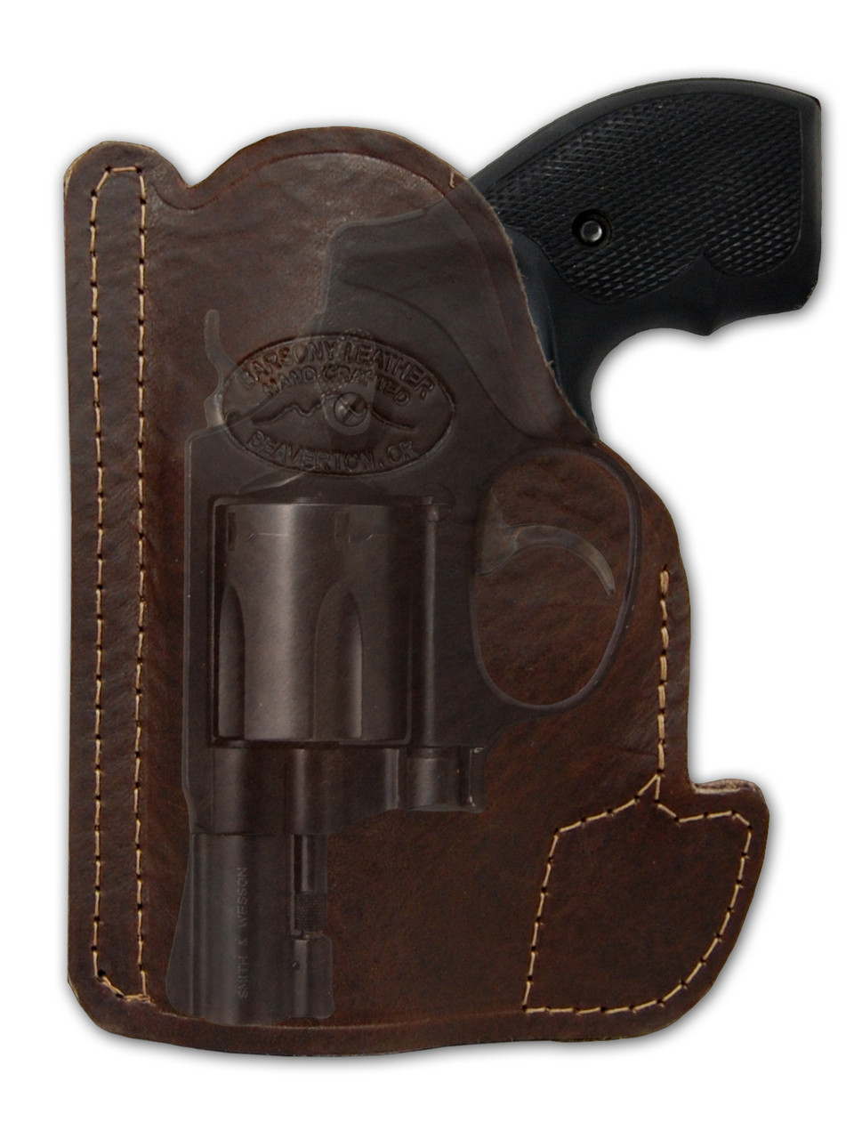 Brown Leather Ambidextrous Pocket Holster for 2", Snub-Nose .38 .357 Revolvers