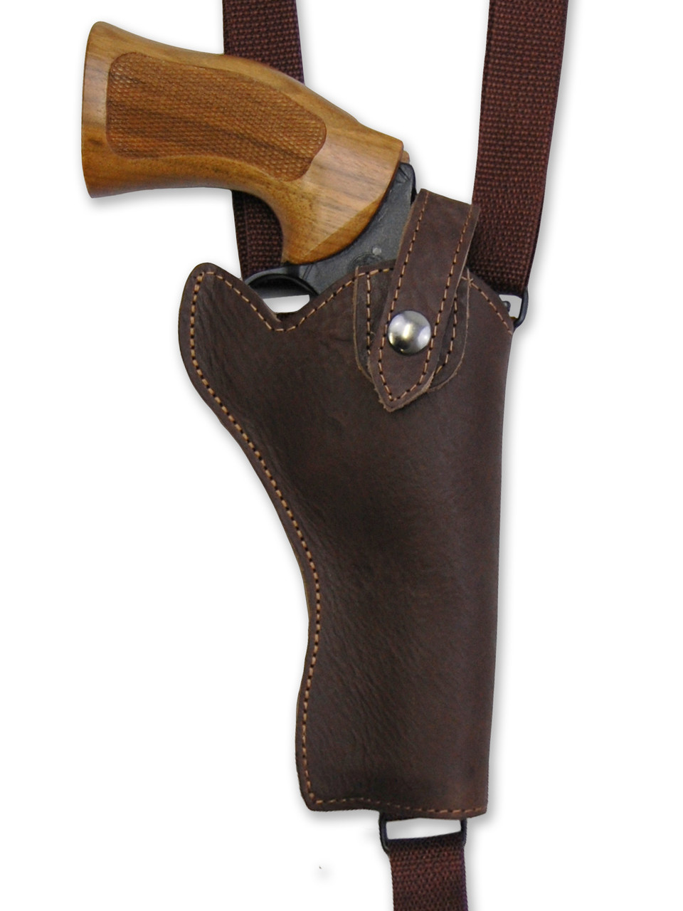 Brown Leather Vertical Shoulder Holster with Speed-loader Pouch