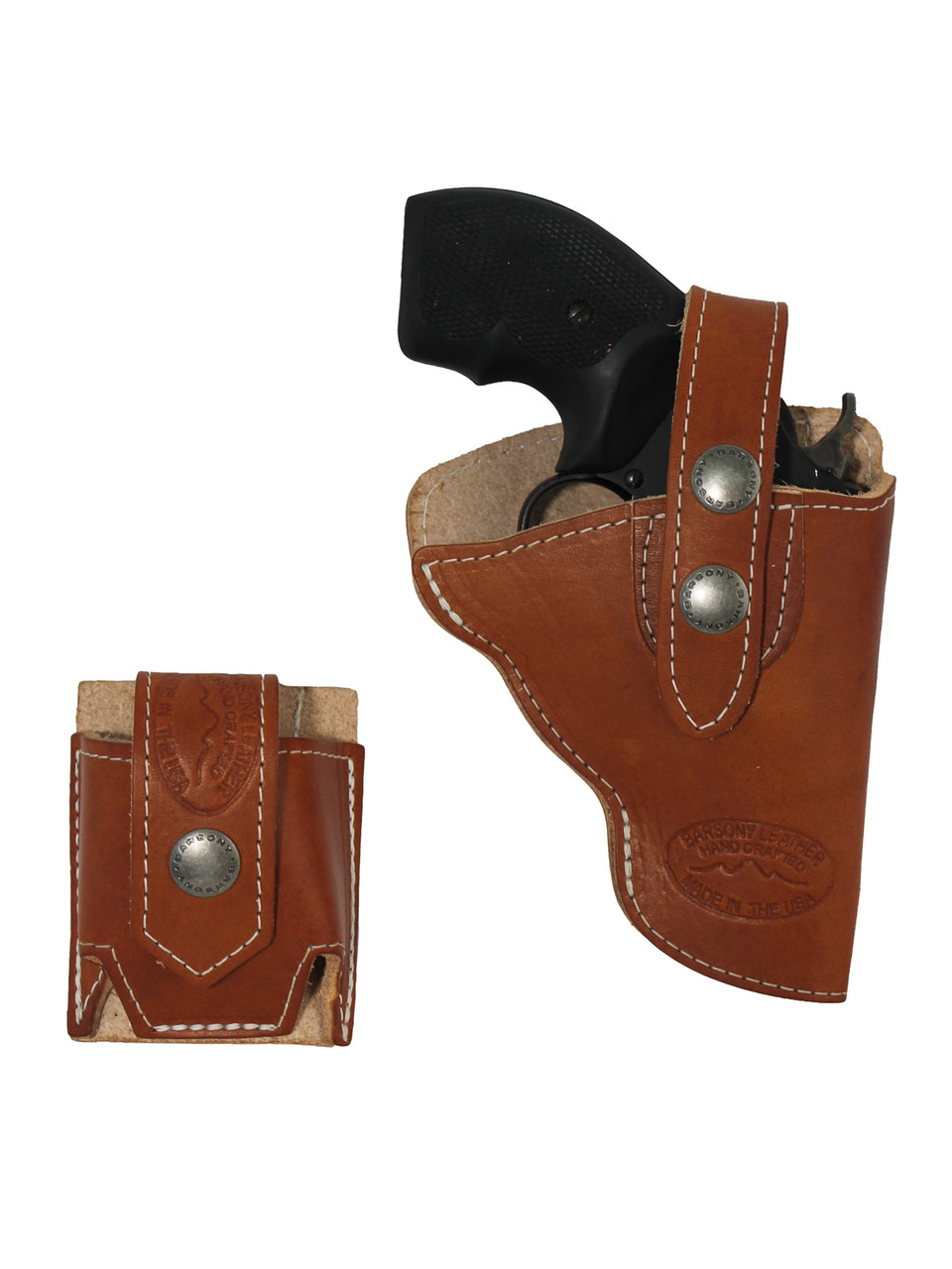 Saddle Tan Leather OWB Holster + Speed-loader Pouch for Snub Nose 2" Revolvers