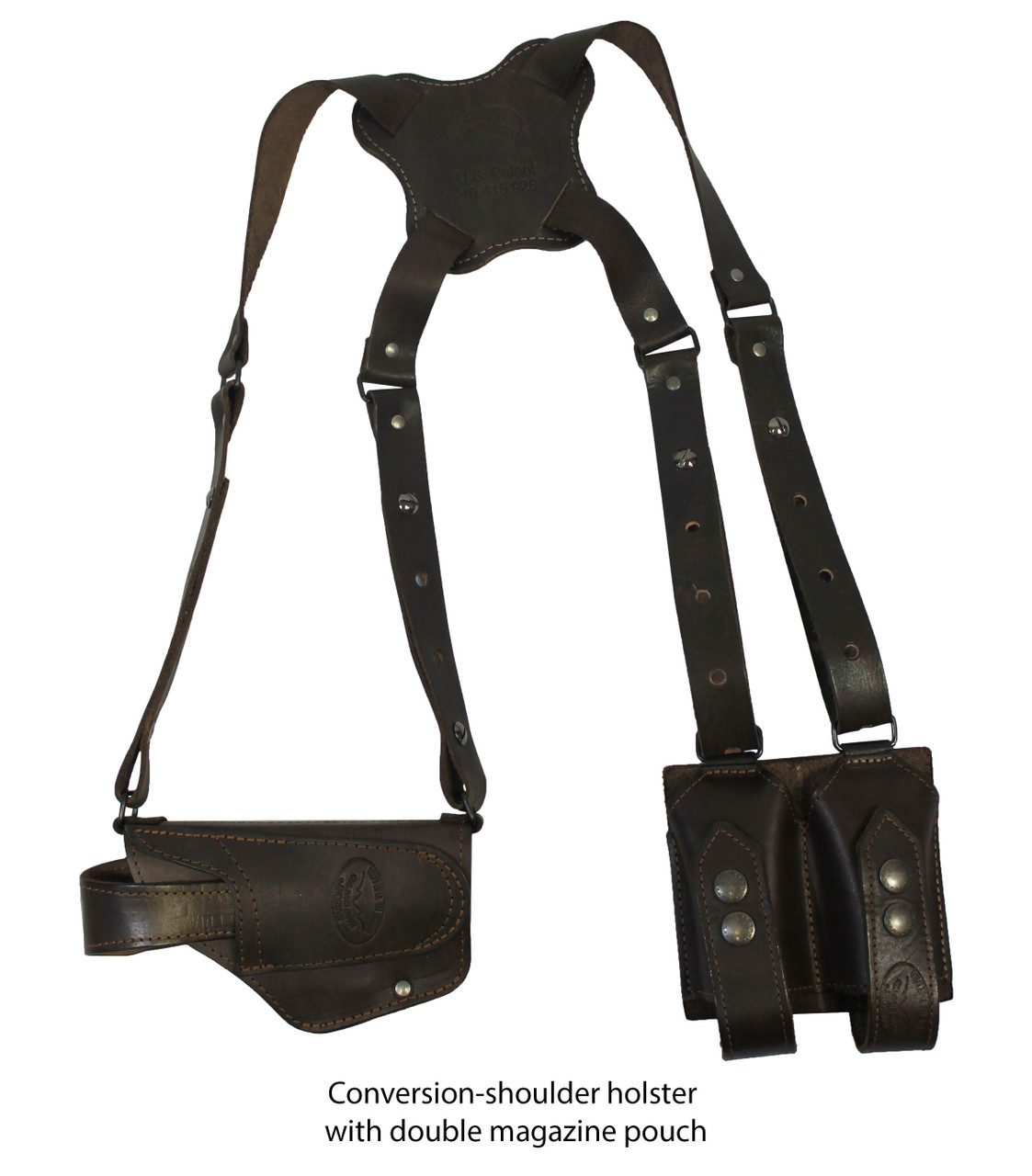 ambidextrous leather shoulder holster with magazine pouch