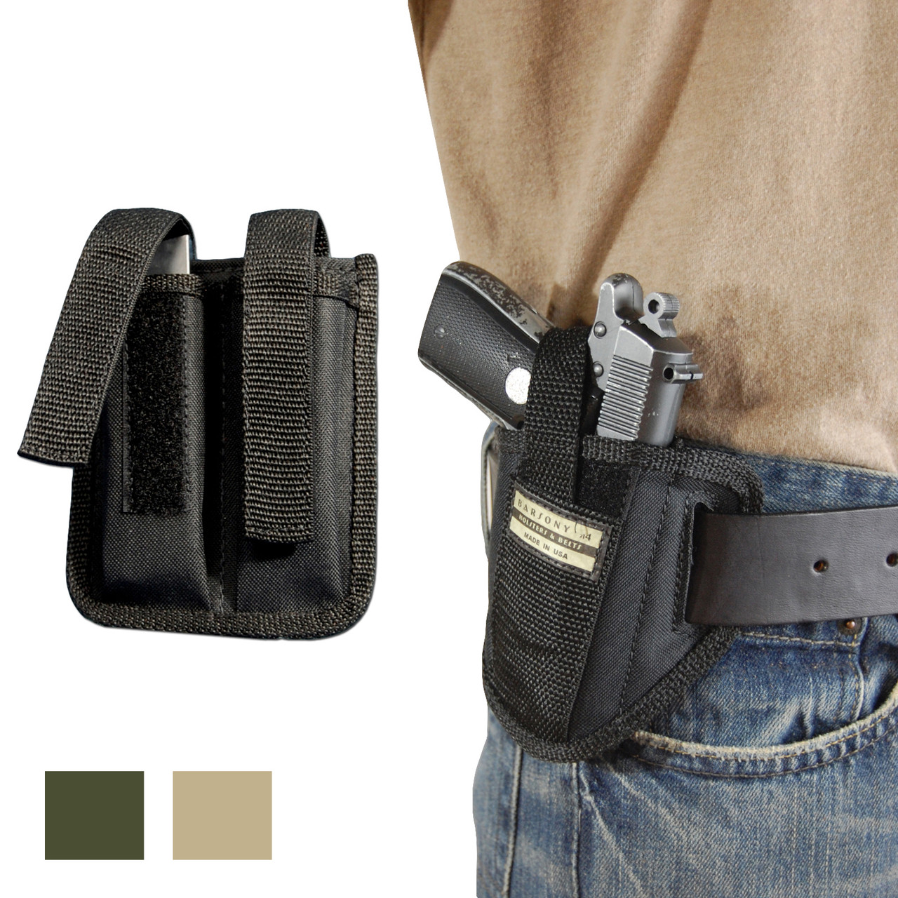 6 Position Ambidextrous Pancake Holster + Double Magazine Pouch for Mini/Pocket .22 .25 .380 .32 Pistols 