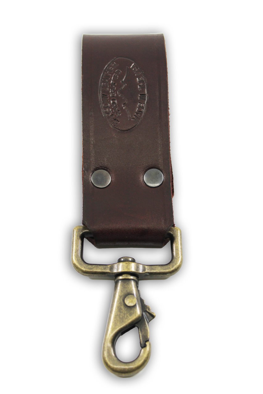 Brown leather dangler with brass hardware
