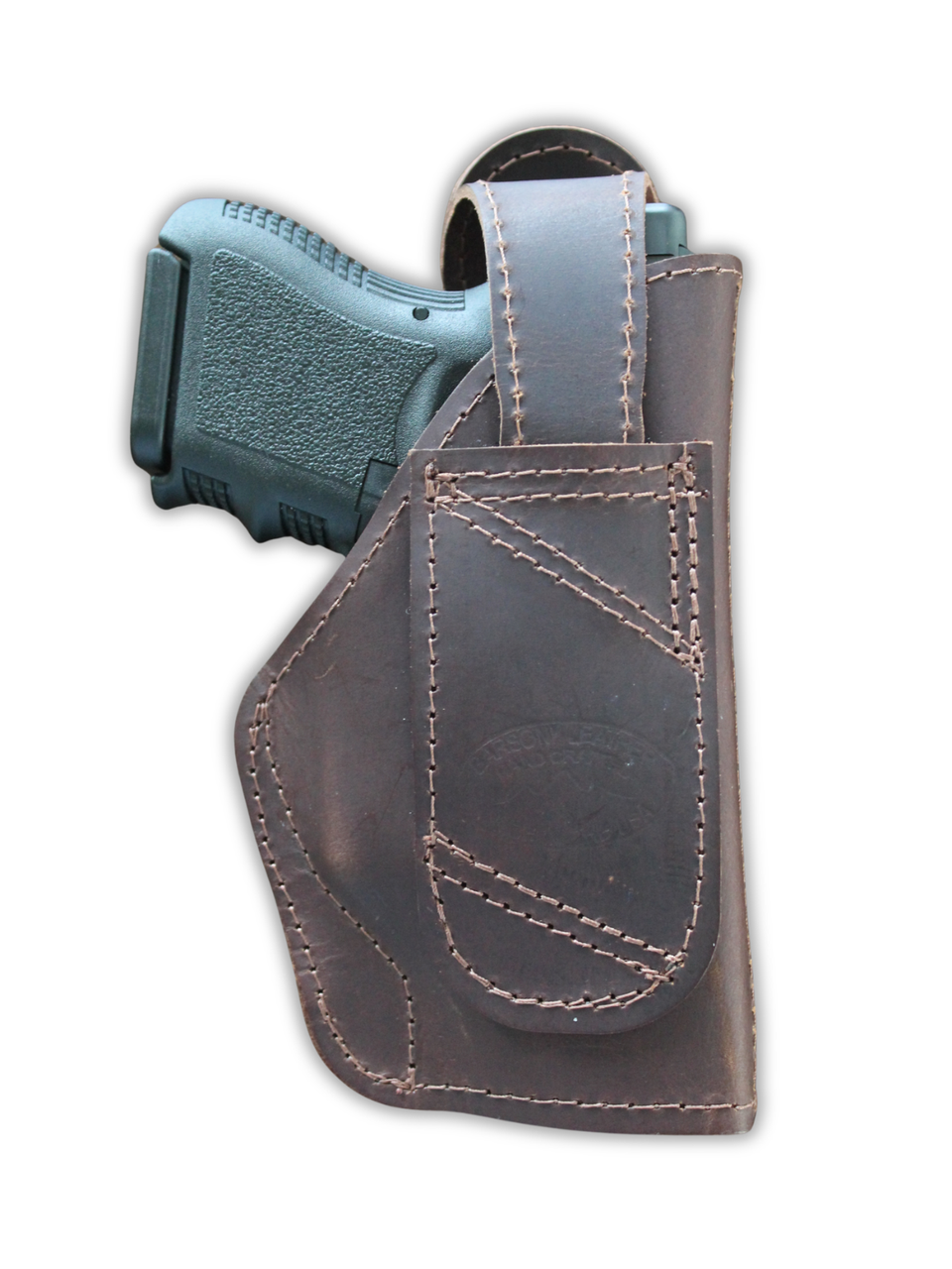 brown leather ambidextrous cross draw holster