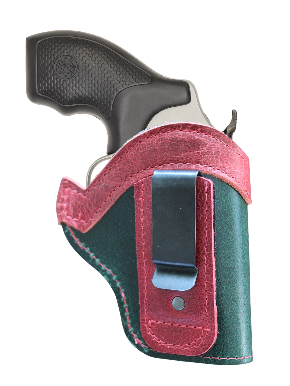 LIMITED EDITION Green/Red Leather Tuckable IWB Holster for Snub Nose 2-3" Revolvers