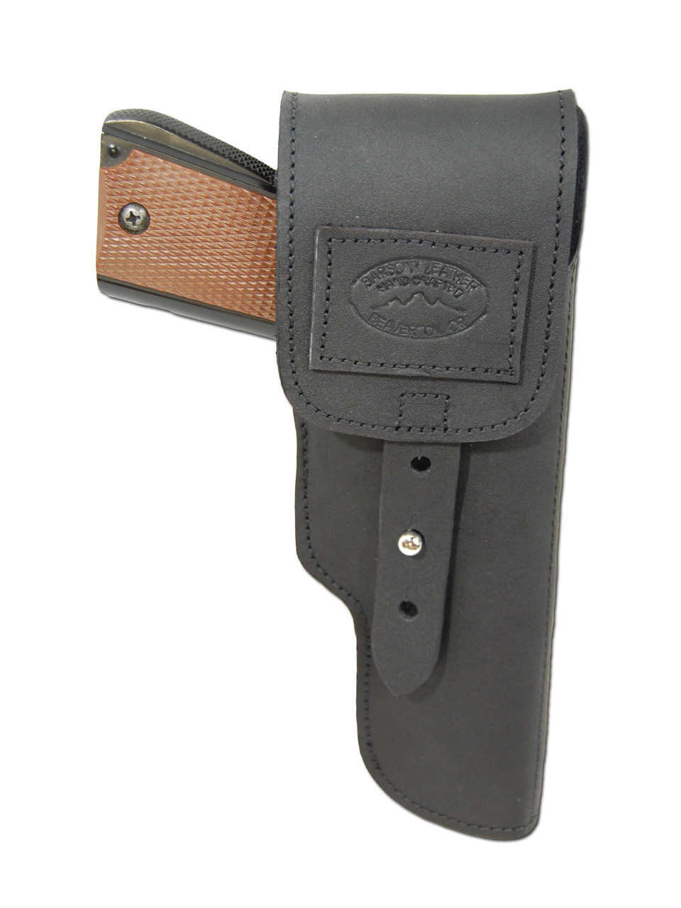 Black Leather Flap Holster for Full Size 9mm .40 .45 Pistols