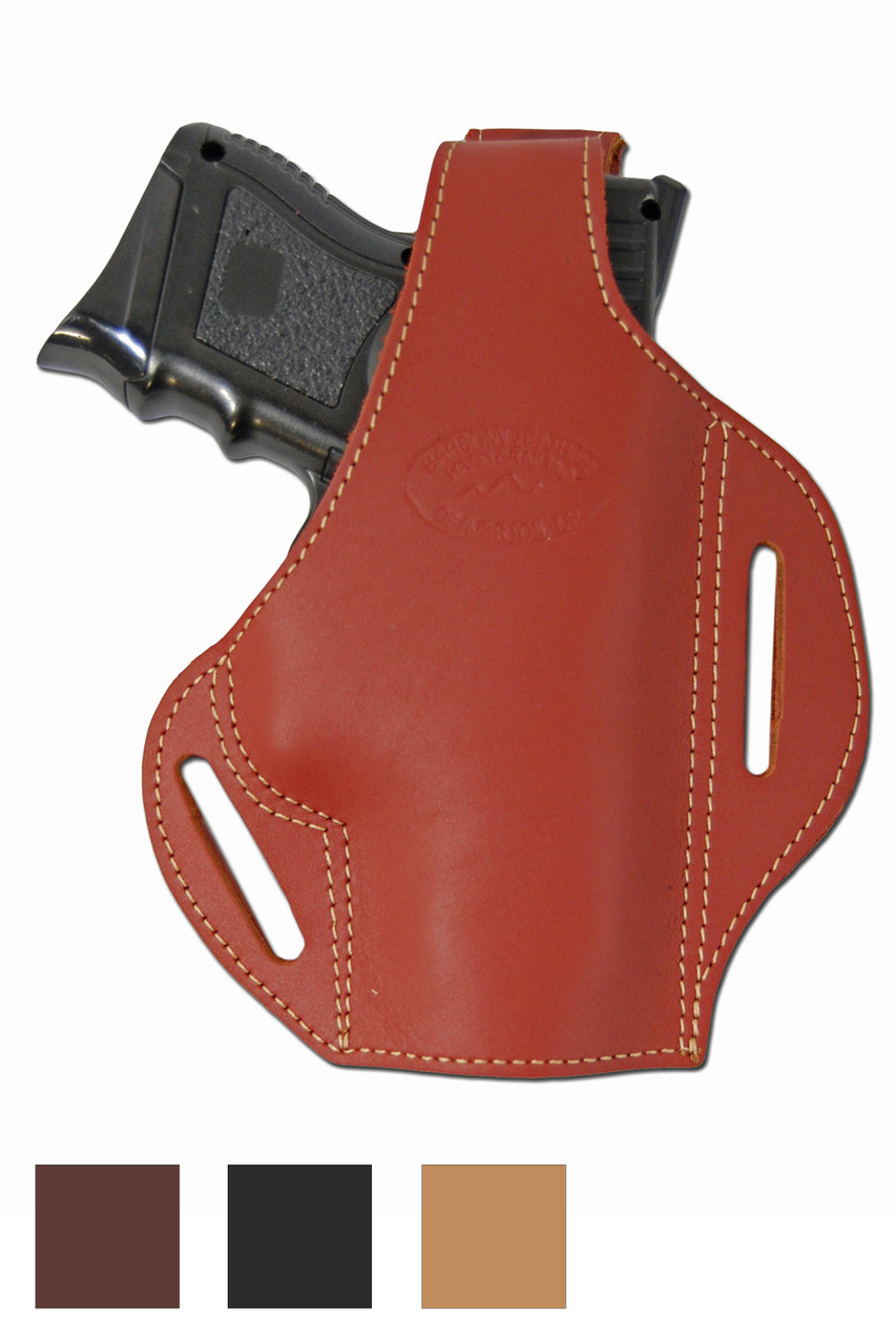 Leather Pancake Holster for Compact Sub-Compact 9mm 40 45 Pistols - available in black, brown, burgundy and saddle tan