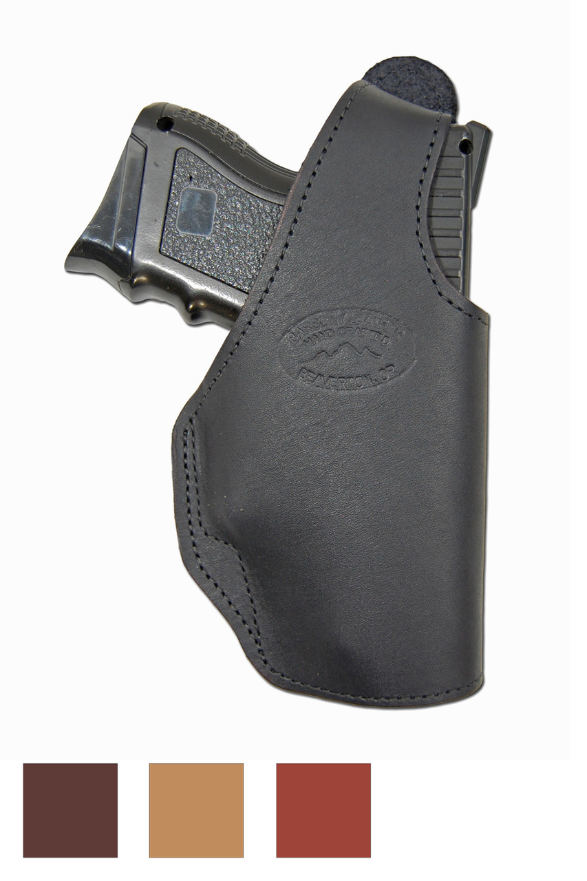 Leather OWB Holster for Compact Sub-Compact 9mm 40 45 Pistols - available in black, brown, burgundy and saddle tan