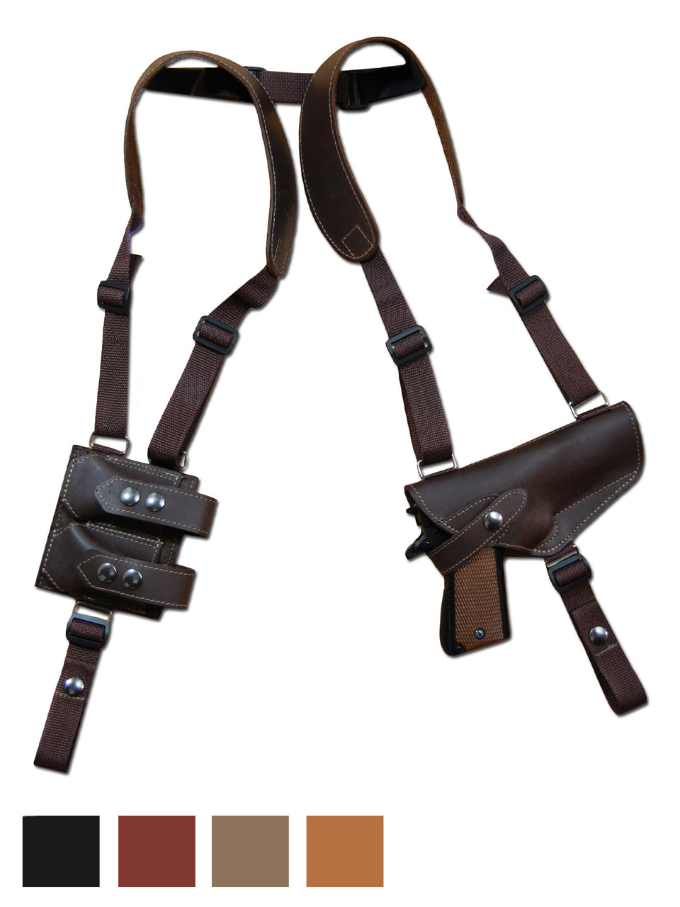 Leather Horizontal Shoulder Holster with Magazine Pouch for Full Size 9mm .40 .45 Pistols