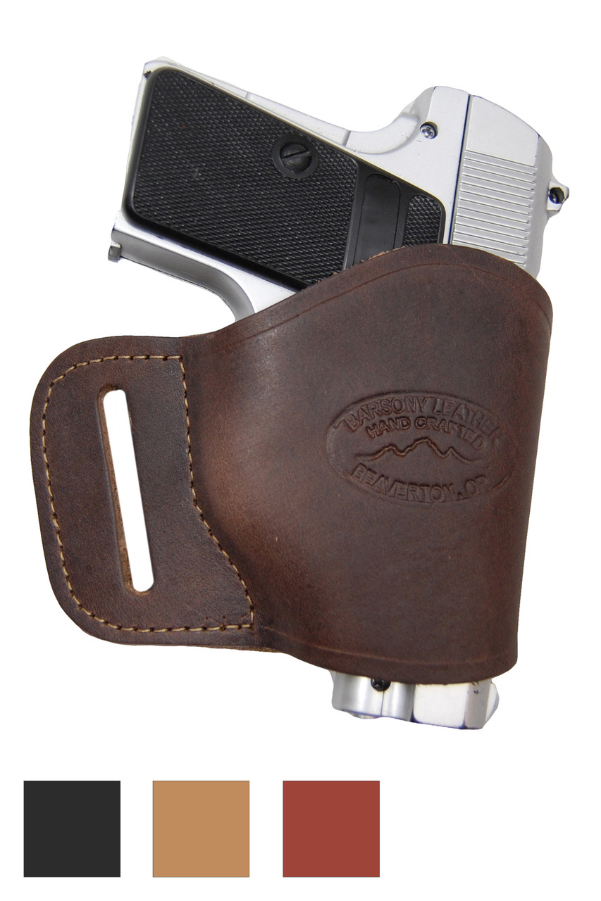 Leather Yaqui Holster for Mini/ Pocket 22 25 32 380 Pistols - available in black, brown, burgundy and saddle tan