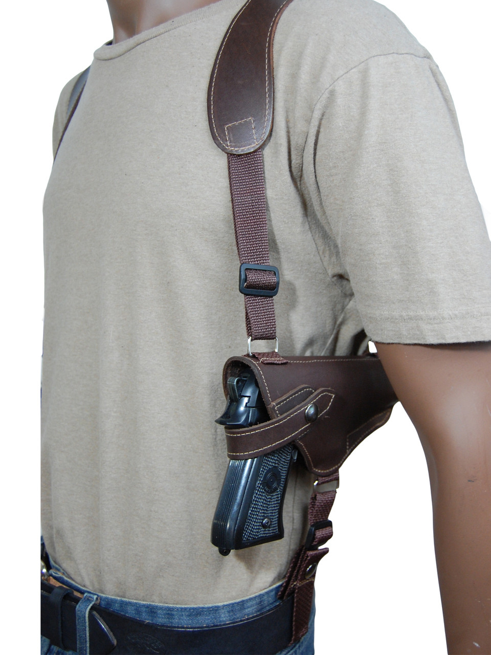 Leather 2 Gun Shoulder Holster for 9mm 40 45 Pistols - Barsony