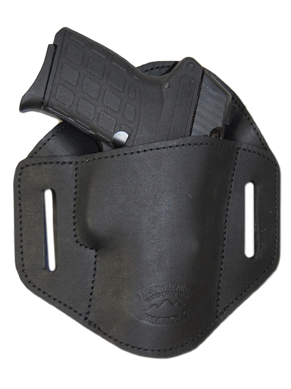 Black leather pancake belt slide holster