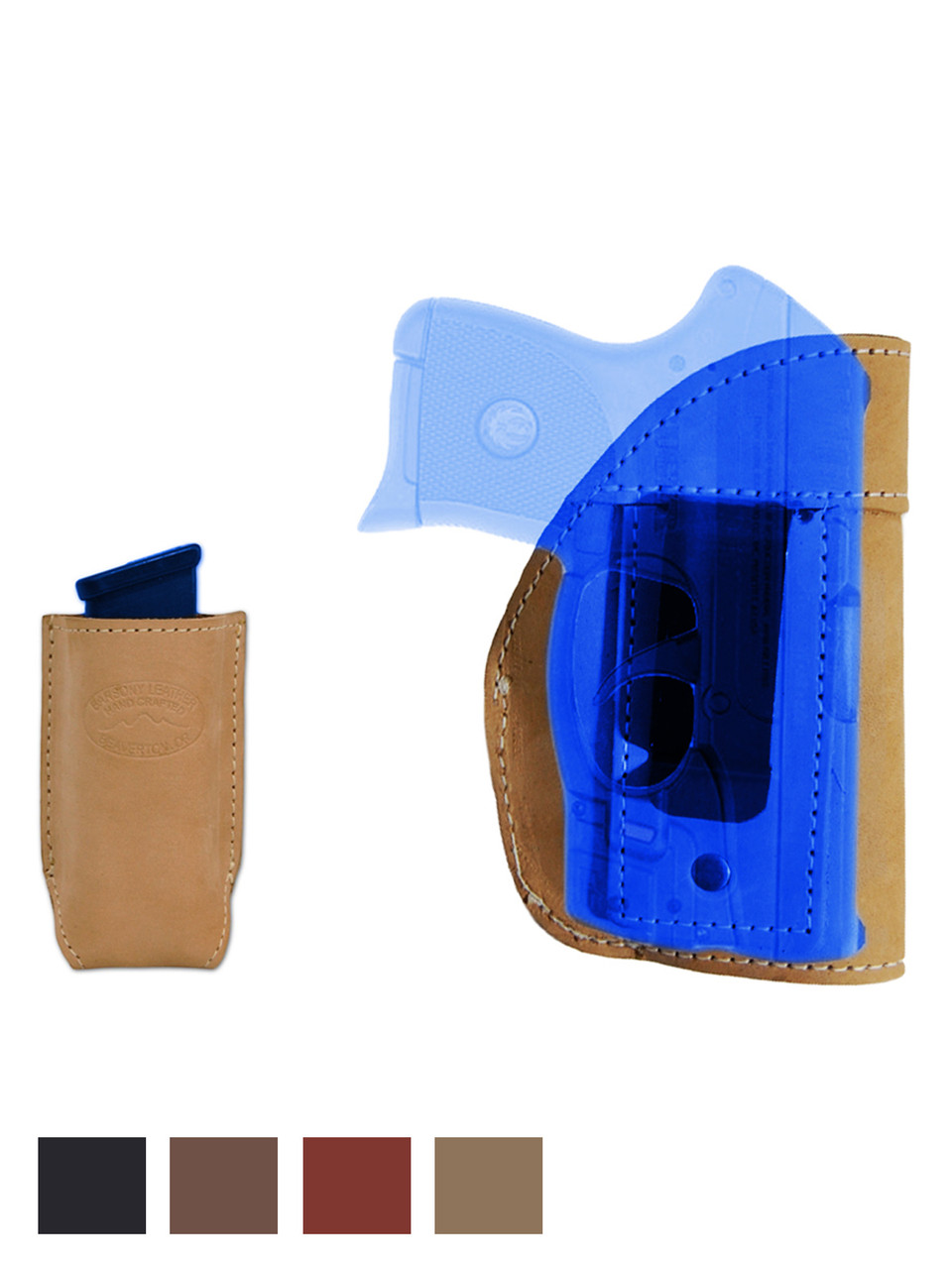 Leather Inside the Waistband Holster + Magazine Pouch for Mini/Pocket .22 .25 .32 .380 Pistols with LASER