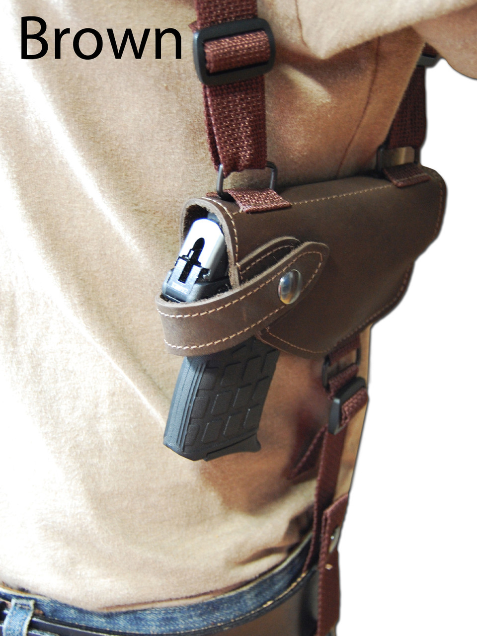 Leather Horizontal Shoulder Holster for .380 Ultra Compact 9mm .40 .45 ...