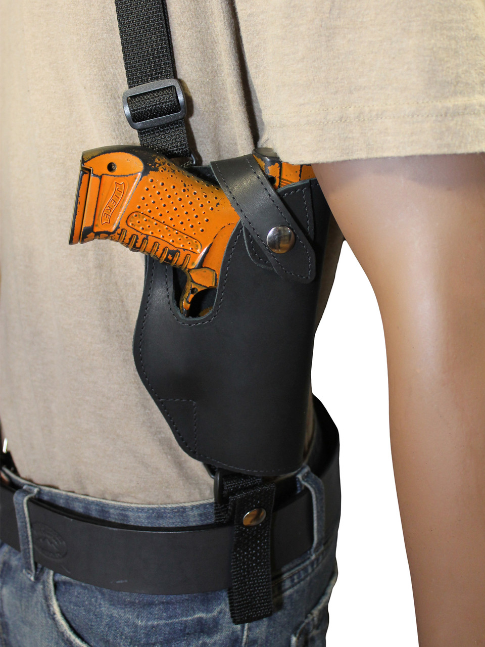 Leather Vertical Shoulder Holster for Compact 9mm 40 45 Pistols
