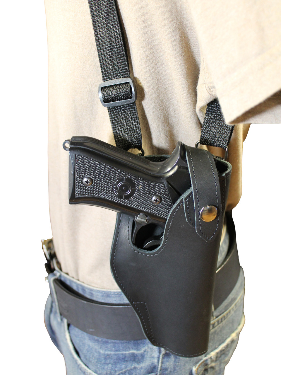 Leather Vertical Shoulder Holster for Full Size 9mm 40 45 Pistols