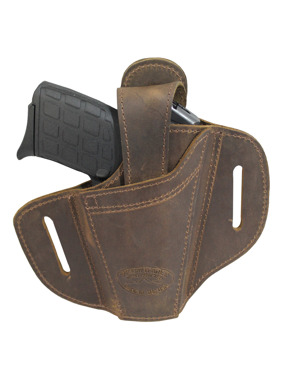 Brown Leather Ambidextrous Pancake Holster 380, Ultra Compact 9mm 40 45 Pistols