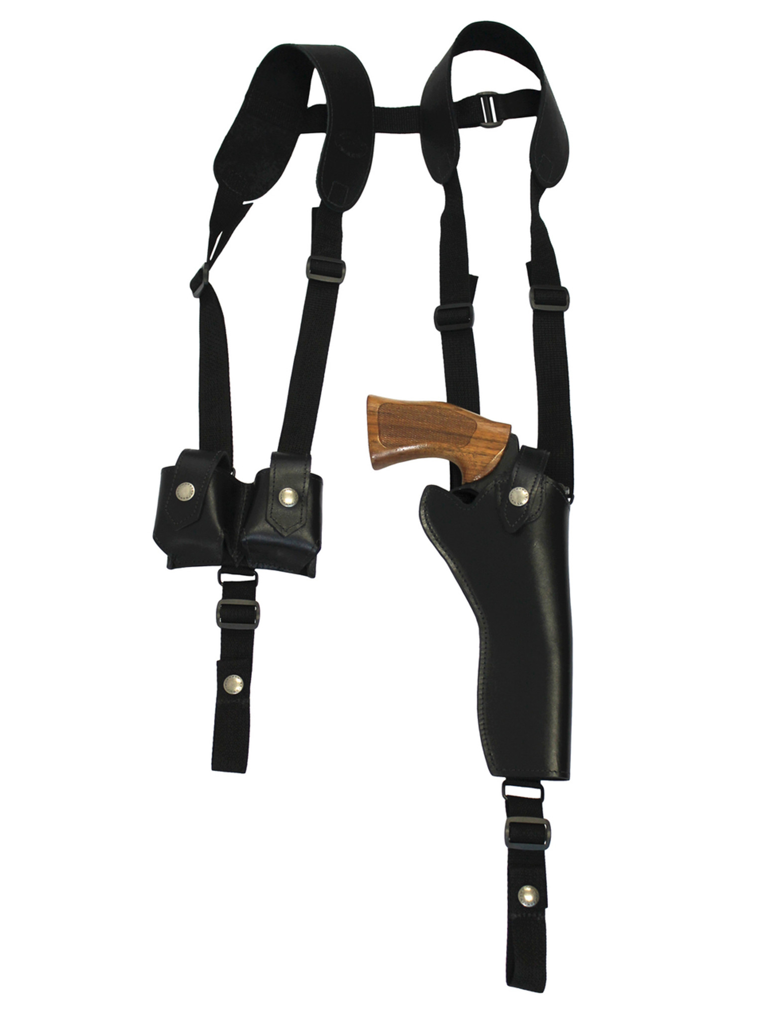 Black Leather Vertical Shoulder Holster with Speed-loader Pouch