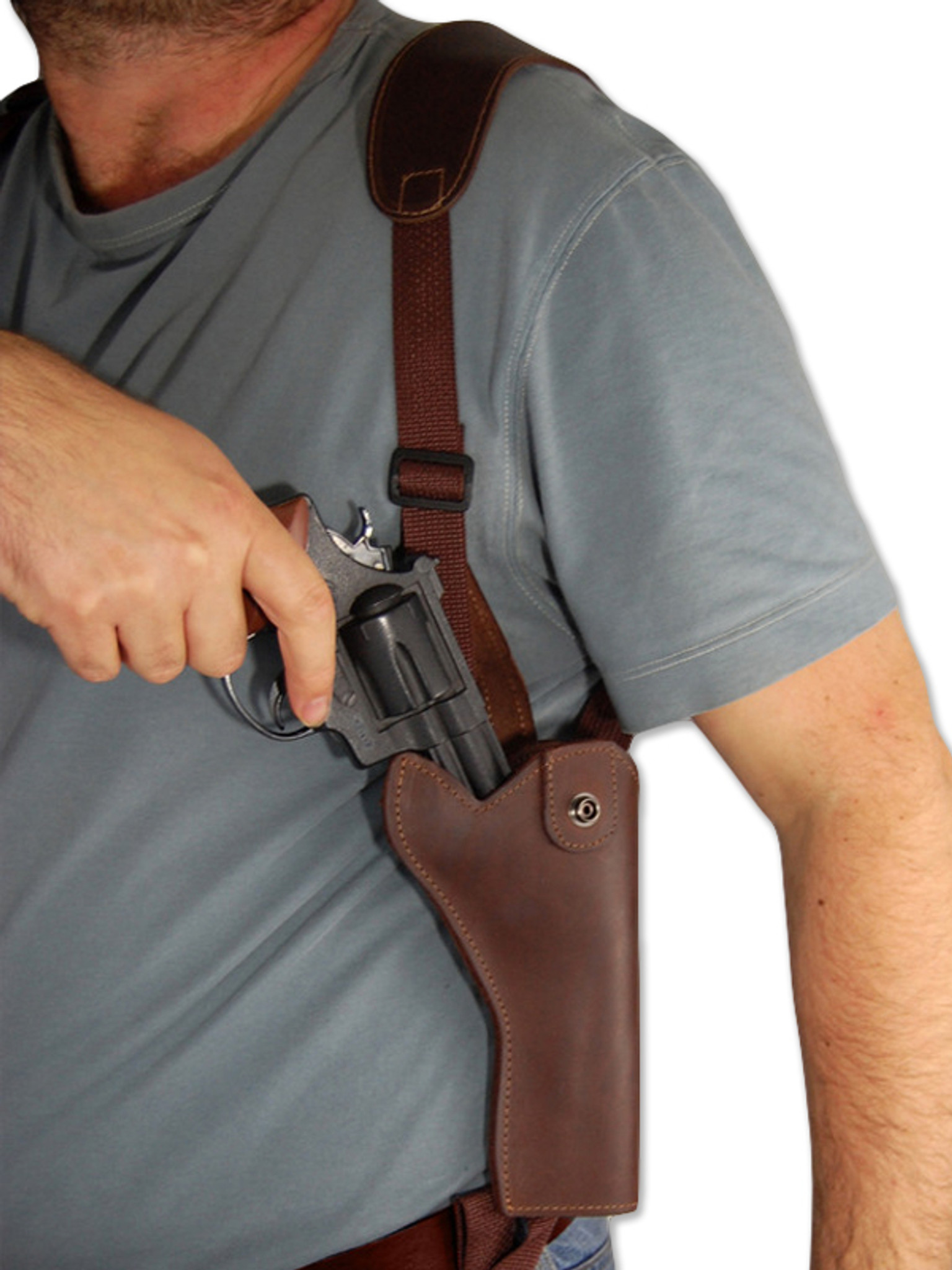 Brown Leather Vertical Shoulder Holster with Speed-loader Pouch