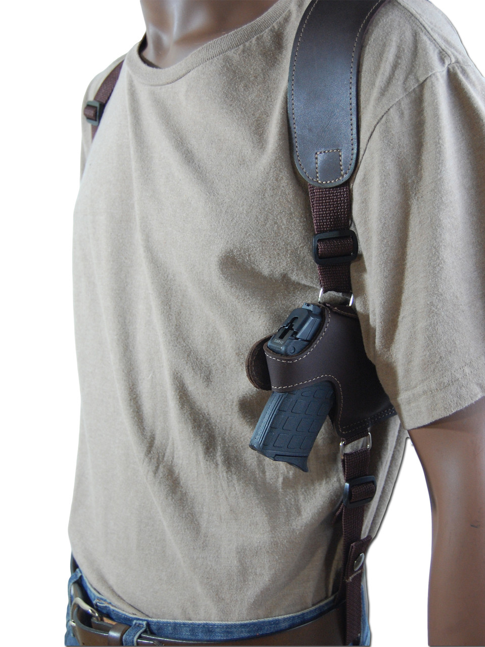 Tan Leather Shoulder Holster With Double Magazine Pouch