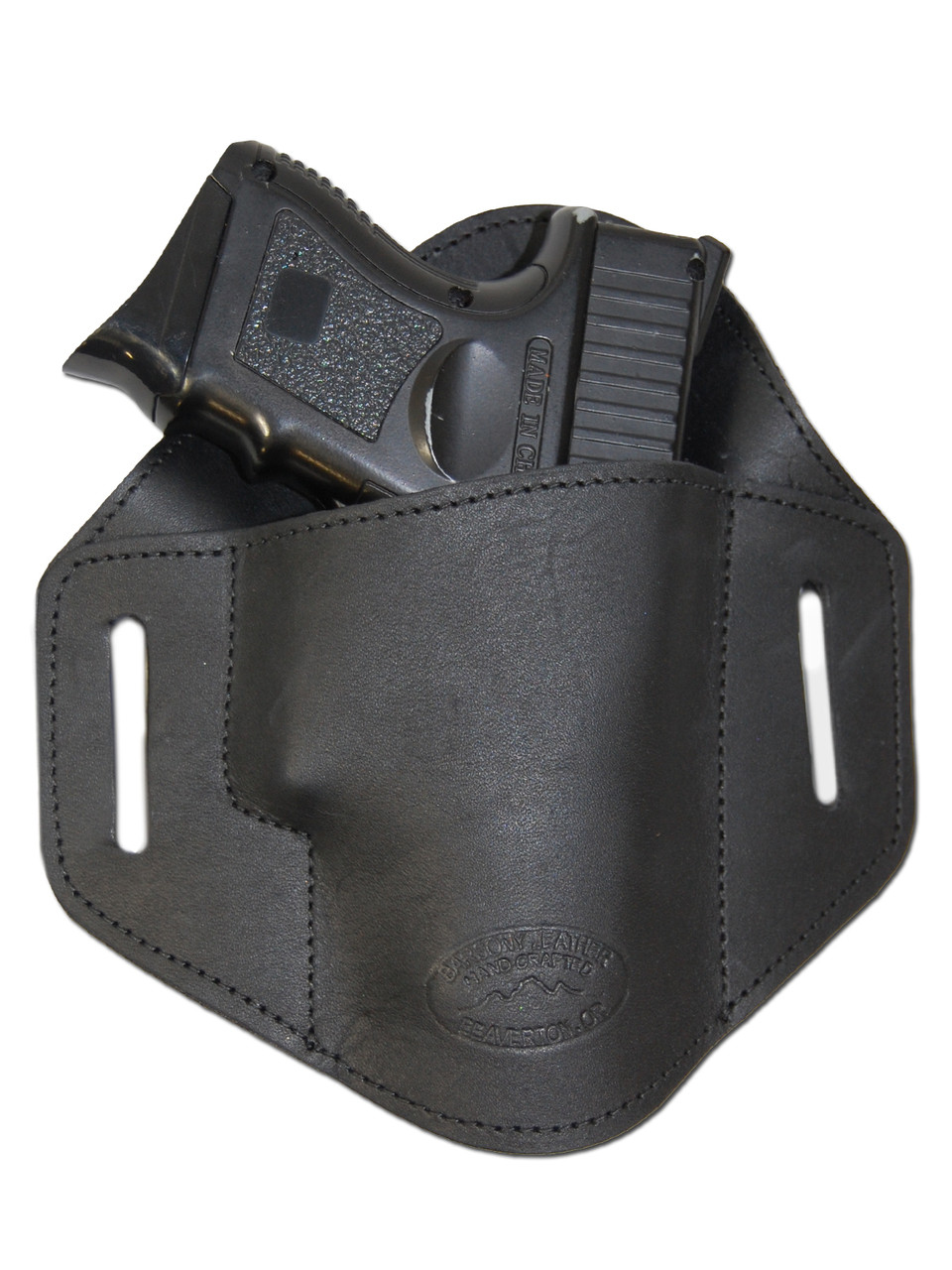 Black Leather Pancake Belt Slide Holster for Compact 9mm 40