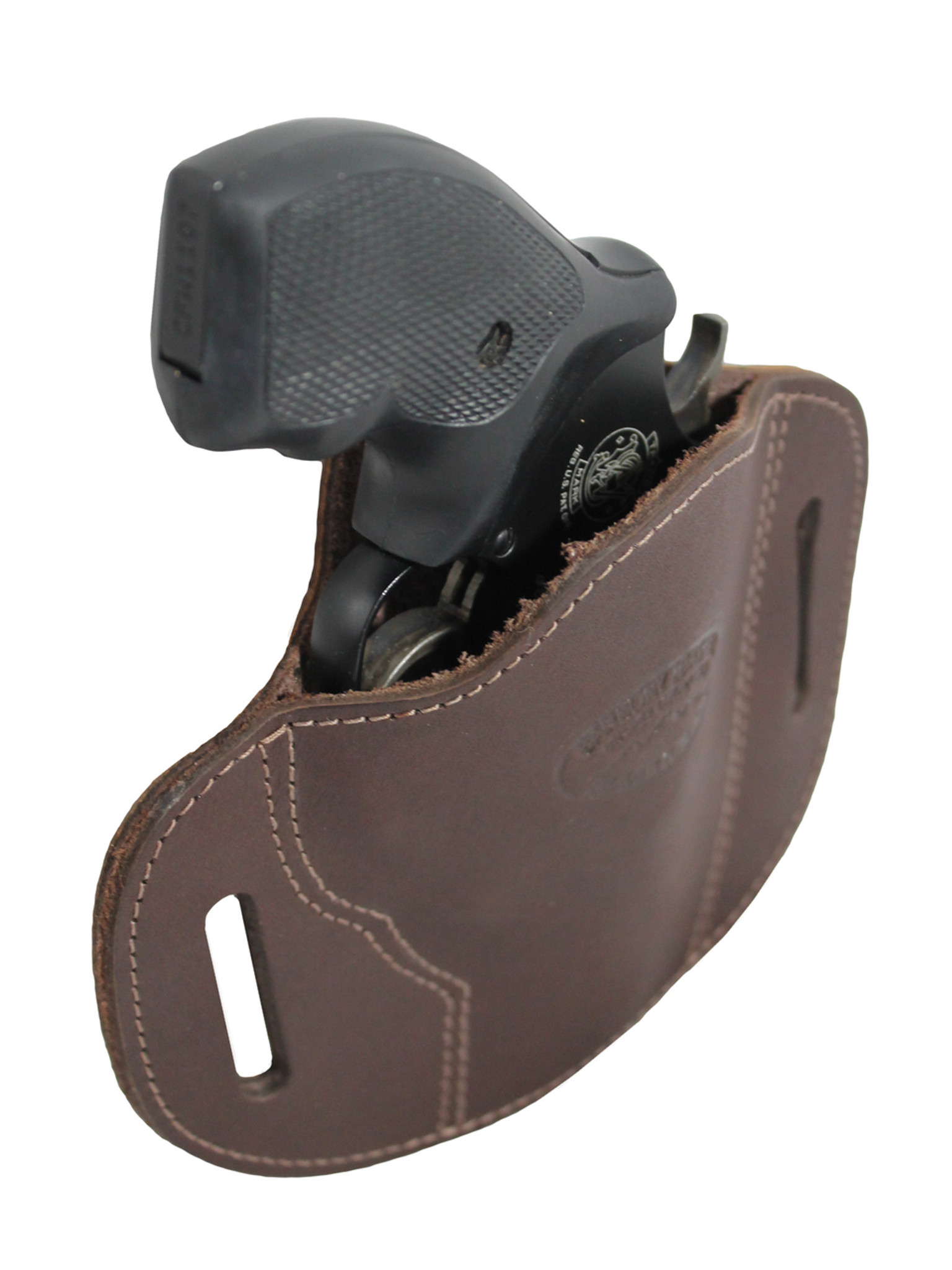 Brown Leather Pancake Belt Slide Holster for 2" Snub Nose Revolvers