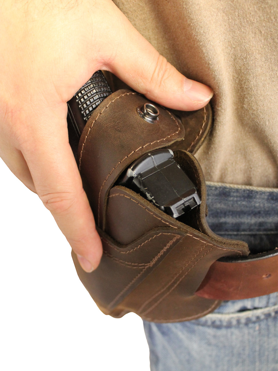 Ambidextrous Brown Leather Pancake Holster for Full Size 9mm 40 45