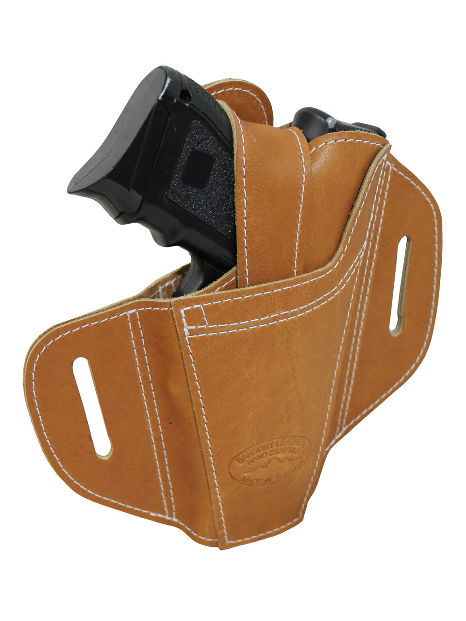 Ambidextrous Tan Leather Pancake Holster for Compact 9mm 40 45 Pistols