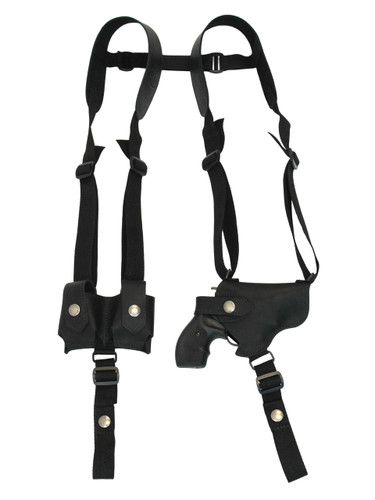 Black Leather Horizontal Shoulder Holster w/ Speed-loader Pouch for 2" Snub Nose Revolvers