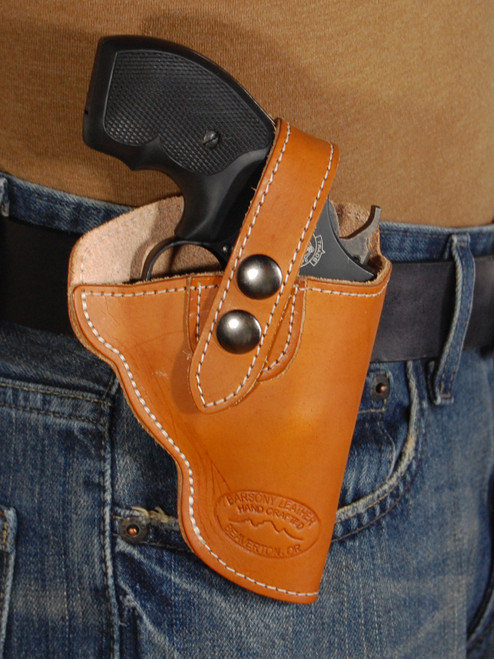 Saddle Tan Leather Belt Clip OWB Holster for S&W 38 Airlight; Airweight right