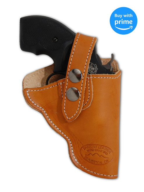 Saddle Tan Leather Belt Clip OWB Holster for S&W 38 Airlight; Airweight right