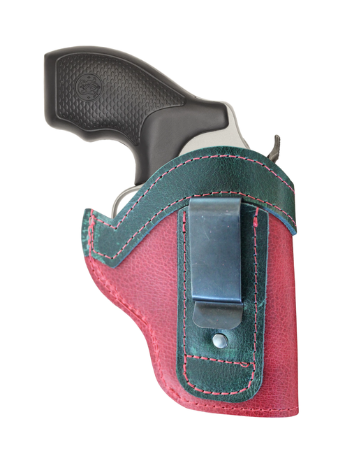 LIMITED EDITION Red/Green Leather Tuckable IWB Holster for Snub Nose 2-3" Revolvers