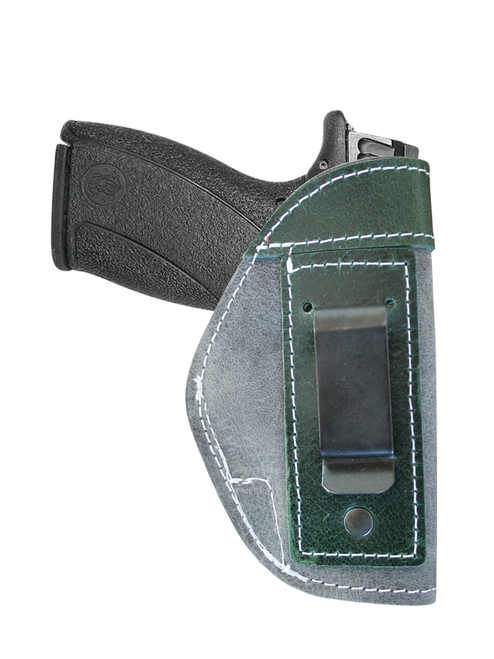 LIMITED EDITION Gray/Green Leather Inside the Waistband Holster for 380, Ultra Compact 9mm 40 45 Pistol
