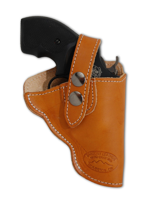 Saddle Tan Leather Outside the Waistband Holster for Snub Nose 2-3" Revolvers