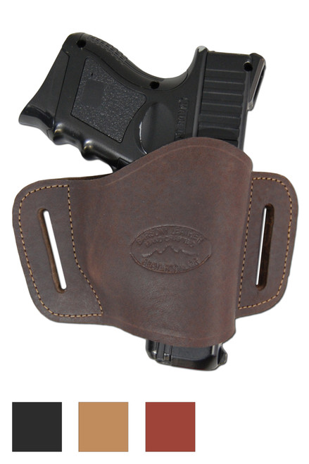 Leather Quick Slide Holster for Compact Sub-Compact 9mm 40 45 Pistols - Available in black, brown, burgundy and saddle tan