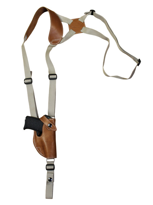 Saddle Tan Leather Vertical Shoulder Holster for 380 Ultra Compact 9mm 40 45 Pistols