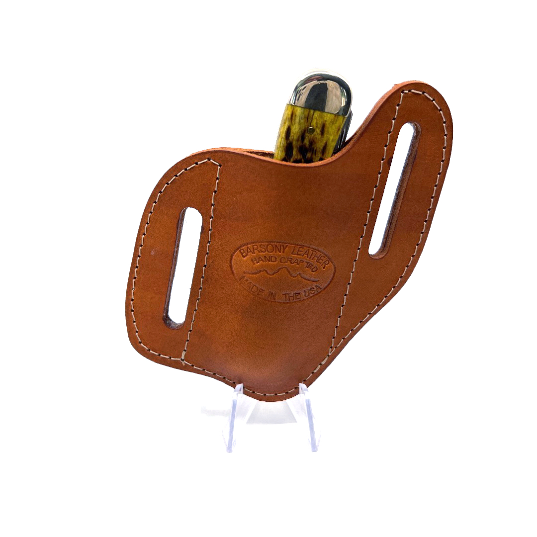 Saddle Tan Leather Folding Knife Pancake Sheath Barsony Holsters