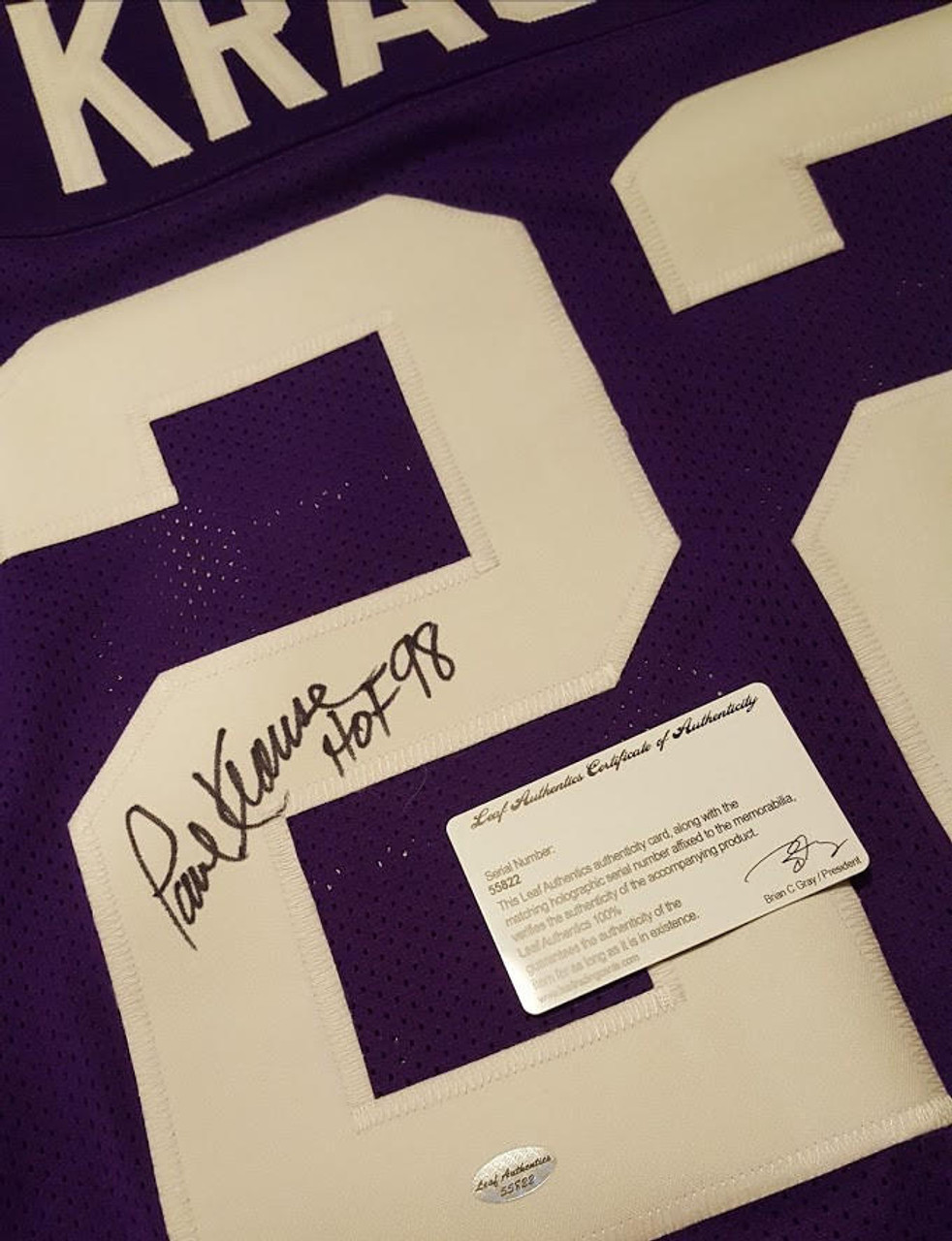 Paul Krause Minnesota Vikings Signed Autographed Jersey Leaf