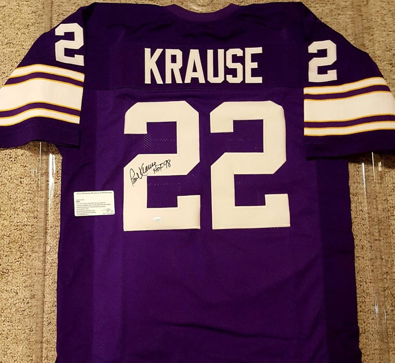 Paul Krause Minnesota Vikings Signed Autographed Jersey Leaf